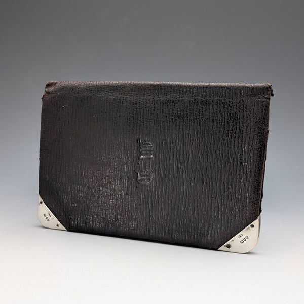 1895年 英国アンティーク 純銀装飾 レザー 二つ折りウォレット Henry Marshall